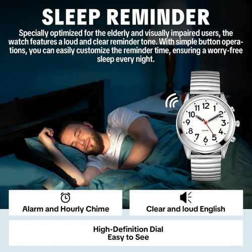 Vista 3 de Atomic English Talking Watch Speaks Clear Time, Date, Alarm
