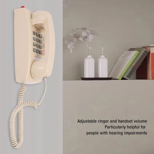 Vista 2 de Teléfono de pared retro, fácil de usar, función de marcación rápida de llamada SOS con 3 grupos de números preestablecidos y 3 niveles de ajuste