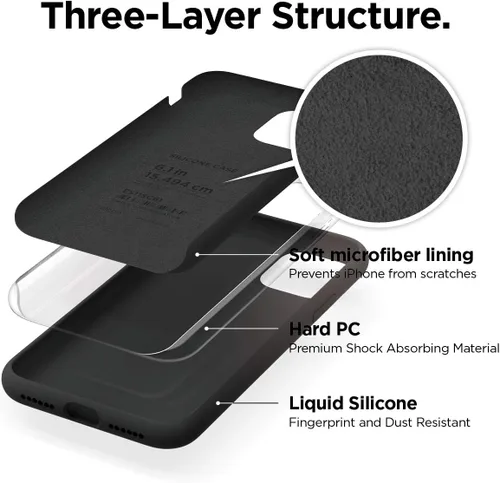 Vista 2 de elago Premium - Carcasa de silicona líquida para iPhone 11, color negro Full Body Protective Cover, Shockproof, Slim Phone Case, Anti-Scratch Soft