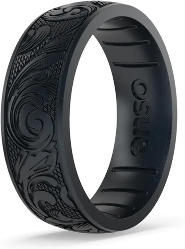 Vista 24 de Enso Rings Signature Etched Collection - Anillos clásicos de silicona grabados - Diseño cómodo y flexible - Fabricado en Estados Unidos