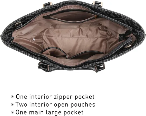 Vista 4 de DASEIN - Bolsa de mano para mujer, bolsa tipo bandolera, asa superior, bolsa plana para trabajar
