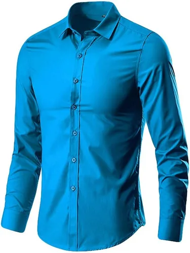 Vista 4 de Camisa de vestir para hombre, manga larga, de algodón, con botones, ajuste regular, tallas grandes y altas