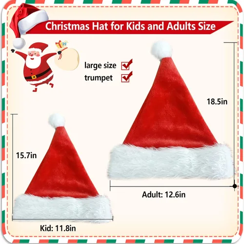 Vista 4 de Paquete de 4 sombreros de Papá Noel para adultos cómodo sombrero de Navidad para niños accesorio de disfraz de Navidad fiesta de disfraces y eventos
