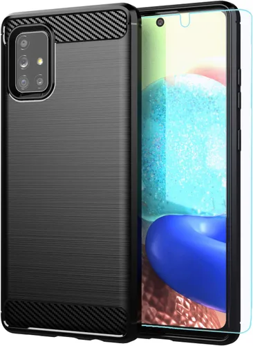 Vista 13 de M MAIKEZI Funda para teléfono celular Galaxy A71 5G, TPU suave funda protectora delgada de moda con protector de pantalla HD (negro)