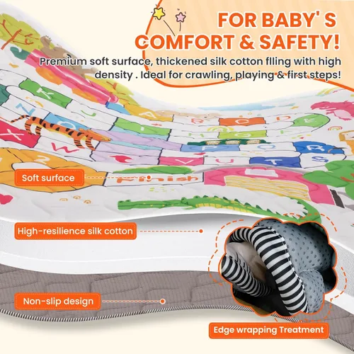 Vista 3 de Alfombra de Juego para Bebé para Piso, 50x50 Pulgadas de Acolchado Suave, Alfombra de Gateo Plegable y Lavable a Máquina, Gruesa para Bebés y Niños
