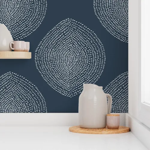 Vista 8 de Spoonflower Boho White Navy Dots Pre-Pasted Removable Wallpaper Sample 12" x 24" Abstract Bohemian Water-activated, simple to install and