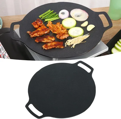 Vista 2 de Sartén antiadherente, sartén coreana para barbacoa con doble asa, revestimiento de 6 capas, parrilla redonda multifuncional para cocina de gas