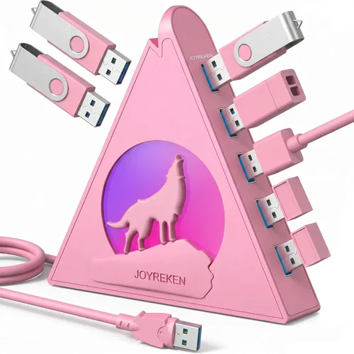 Vista 14 de Hub USB 3.0 de 7 puertos, divisor de USB vertical con iluminación RGB, transferencia de datos de alta velocidad de 5 Gbps y cable de extensión de 2