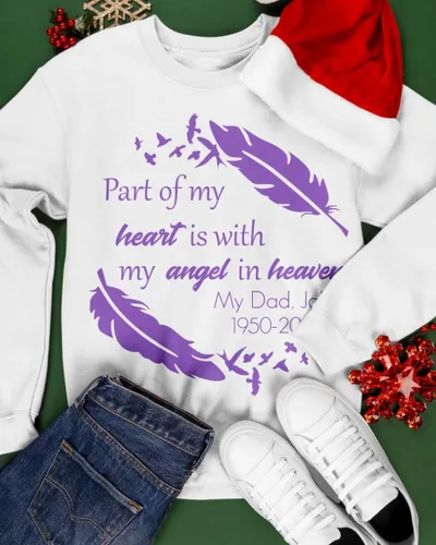 Vista 3 de Camiseta conmemorativa Part of My Heart is with My Angel in Heaven, regalo para la pérdida de mamá, pérdida de papá, regalos conmemorativos