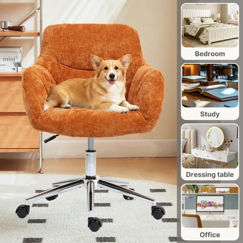 Vista 6 de Sillas de escritorio de oficina en casa, silla giratoria pequeña para computadora con ruedas, silla de tocador tapizada, silla de oficina