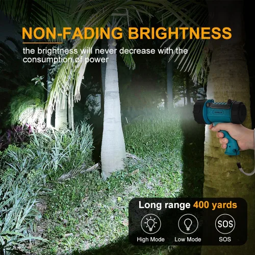 Vista 2 de YIERBLUE Linterna recargable IP67 impermeable con 1000,000 lúmenes LED, 12 horas de luz de punto de larga duración, foco de mano resistente a