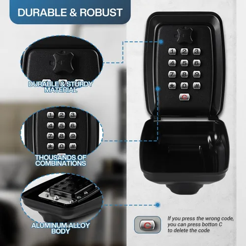 Vista 2 de Teclado de bloqueo de combinación portátil, teclado de 9 dígitos, para llaves de casa para ocultar una llave exterior, caja de bloqueo