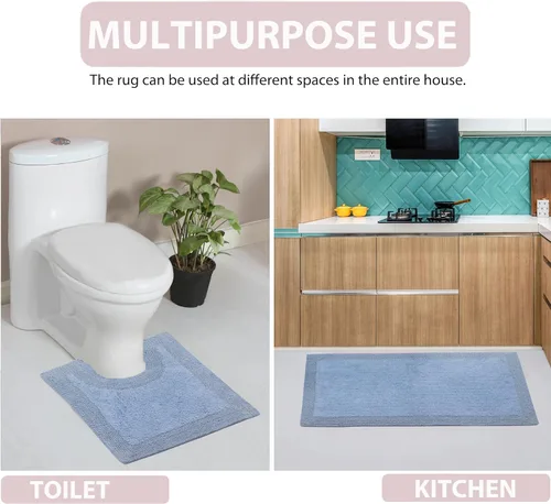 Vista 6 de Home Weavers Luxury Collection 100% Cotton Reversible Bathroom Rugs Set, Washable Rug, Soft Cotton Extra Soft and Absorbent Bath Rug, Kitchen Mat, 2