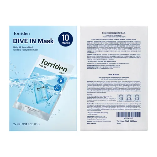 Vista 9 de Torriden Máscara facial de ácido hialurónico DIVE IN (10 hojas), mascarilla coreana de hidratación profunda, pantenol y alantoína, mascarilla