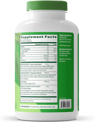 Vista 8 de Amazing Grass Greens Blend Superfood - Cápsulas de polvo de vegetales con espirulina, clorella, raíz de remolacha, enzimas digestivas y probióticos