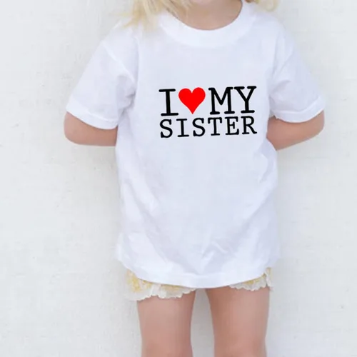 Vista 2 de Camisetas con texto en inglés "I Love My Sister Brother", camisetas para bebés, niños y niñas, ropa de verano, idea de regalo para hermanos