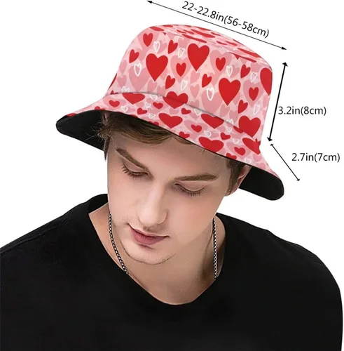 Vista 3 de Lindo sombrero de pescador para el día de San Valentín para adultos, verano, viaje, playa, sombrero de sol, caramelo y corazones, gorra