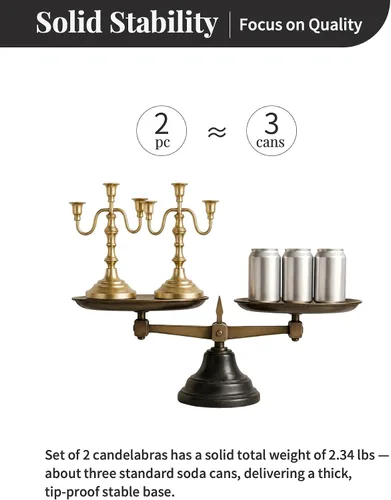 Vista 6 de NUPTIO Candelabros Gold Candelabros: Candelabro de latón con 3 brazos Juego de 2 velas cónicas para decoración de Navidad, chimenea, centros de mesa
