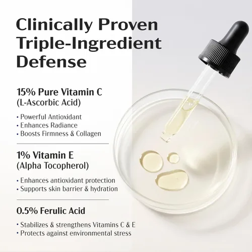 Vista 4 de Lanmeri Ceuticals 15% vitamina C + E + suero ferúlico: fórmula avanzada de defensa antioxidante con 1% de vitamina E y 0.5% ácido ferúlico, suero