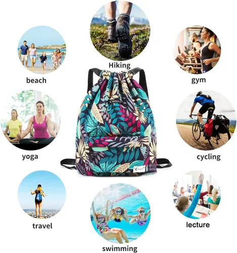 Vista 5 de Bolsa impermeable con cordón para ir al gimnasio o la playa, o practicar deportes, unisex