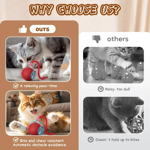 Vista 4 de Pelota de juguete interactiva para gatos, juguetes para gatos de interior, juguetes interactivos inteligentes autoenrollables para perros, bolas
