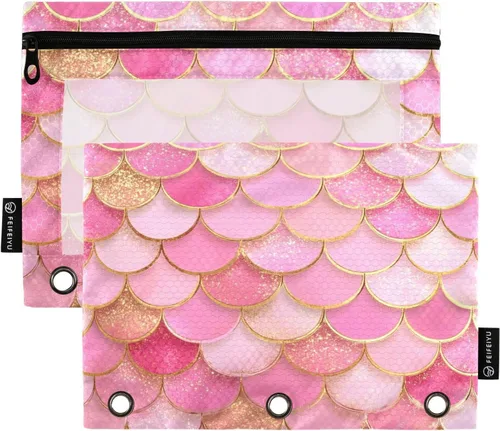 Vista 13 de Estuche para lápices de fresas rosas para carpetas de 3 anillas, estuche para lápices, bolsa de maquillaje con ventana transparente para almacenar