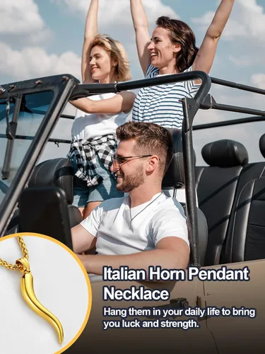 Vista 6 de U7 Colgante de cuerno italiano para hombres y mujeres, acero inoxidablenegrooro de 18 quilates, joyería de protección de talismán amuleto