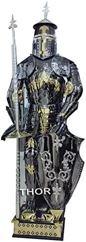 Vista 2 de THORINSTRUMENTS (with device) Traje completo de caballero templario medieval, sin óxido, de acero inoxidable, totalmente portátil, rústico, vintage