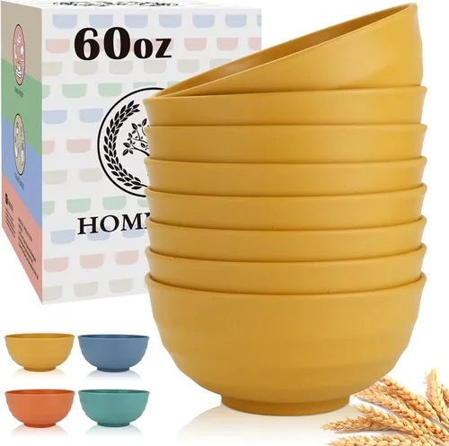 Vista 24 de Homienly Juego de 6 boles irrompibles de fibra de paja de trigo, aptos para microondas y lavavajillas, alternativa reutilizable a los boles