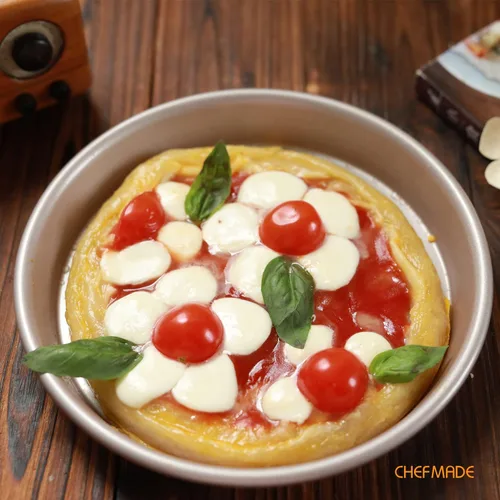 Vista 3 de CHEFMADE Bandeja para pizza, 7 pulgadas antiadherente para panqueques para hornear al horno (oro champán)