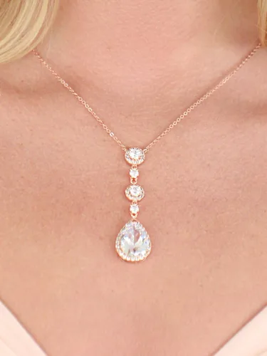 Vista 4 de Mariell - Collar de novia y boda, collar con colgante de gota de cristal de circonita cúbica para novias, damas de honor, graduación, regreso a