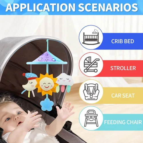 Vista 2 de Cochecito de bebé juguetes móviles, juguetes de cochecito con sonajero suave para 0 meses + (cielo)