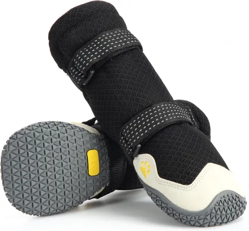 Vista 7 de Zapatos para perros para pavimento caliente, botas antideslizantes impermeables para perros pequeños a grandes con correas reflectantes, botas