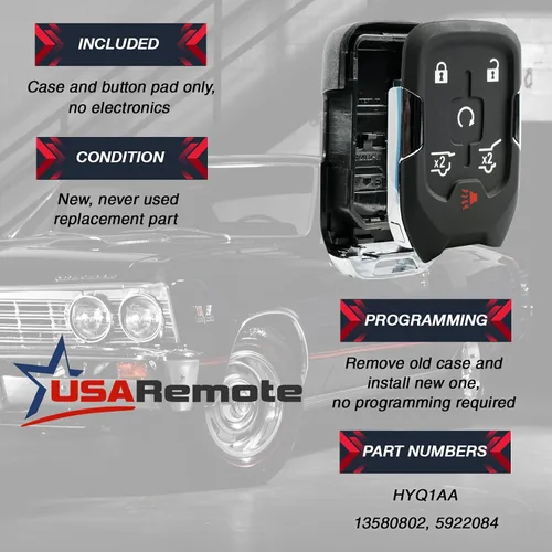 Vista 4 de Carcasa de llave inteligente con llavero de entrada sin llave compatible con 2014 2015 2016 2017 Chevy Tahoe Suburban / GMC Yukon (HYQ1AA)