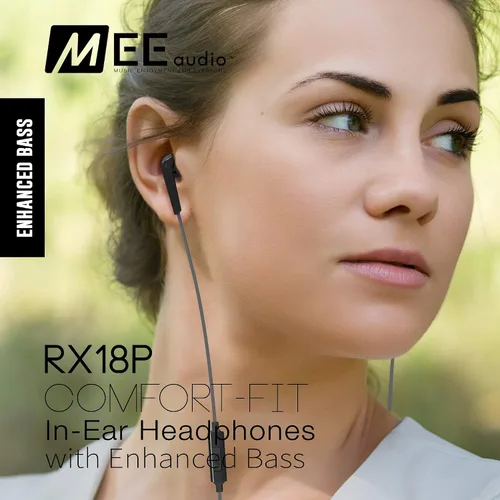 Vista 2 de MEE Audio RX18 auriculares in-ear de calce cómodo con bajos potenciados, Cable con micrófono, Negro