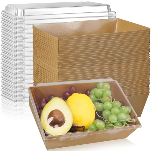 Vista 7 de ReliThick Paquete de 2 cajas de embutidos de 8 x 6 con tapas transparentes Papel kraft