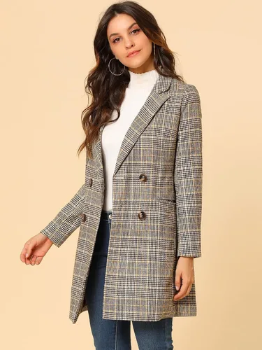 Vista 3 de Allegra K Gabardina de doble botonadura con solapa y muesca para mujer