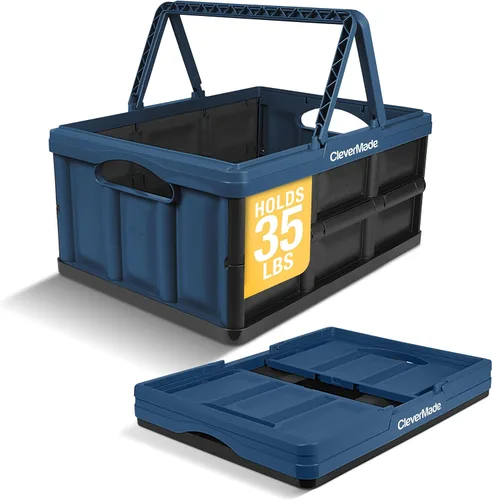 Vista 11 de CleverMade - Cestas de compras plegables con asas, 24 litros, paquete de 3, color océano