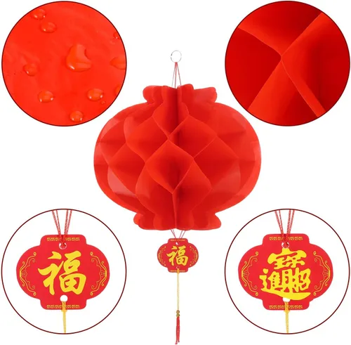 Vista 3 de Faroles de papel rojo para festivales chinos, bodas, cumpleaños y decoración del hogar (12 pulgadas, 2 unidades)