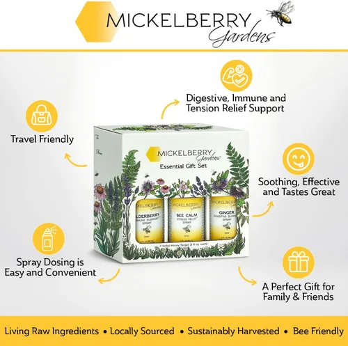 Vista 3 de Mickelberry Gardens The Essential Gift Set – Set de regalo orgánico que incluye spray de apoyo inmunológico, spray de alivio de tensión y spray