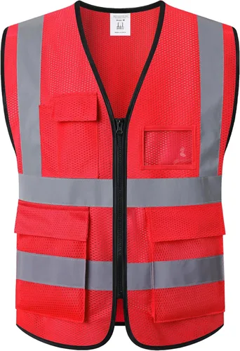 Vista 12 de Chaleco de seguridad reflectante para hombres y mujeres, chaleco de construcción que cumple con el estándar ANSI/ISEA
