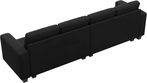Vista 9 de Belffin Sofá modular de terciopelo de 4 asientos, sofá seccional de 4 asientos para sala de estar, color negro