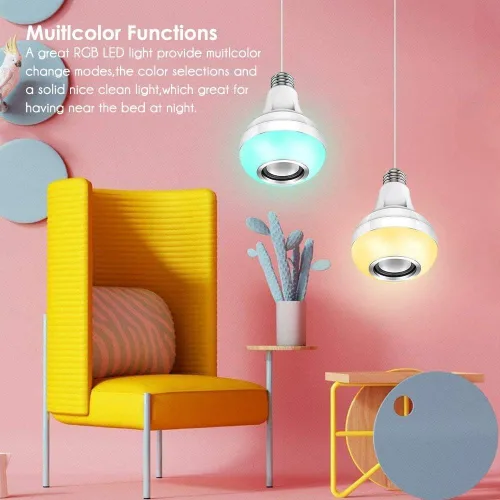 Vista 2 de eecoo Bombilla LED inteligente, altavoz de bombilla Bluetooth con regulable, RGB multicolor, audio y música, funciones estéreo, control remoto