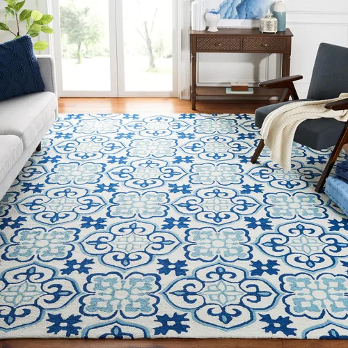 Vista 9 de SAFAVIEH Four Seasons Collection FRS230B - Alfombra de pasillo floral con gancho a mano, 2 pies 3 pulgadas x 8 pies, azul/marfil