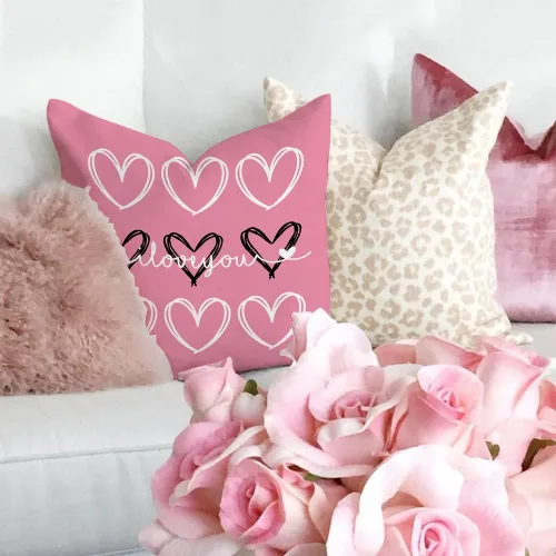 Vista 3 de GEEORY Juego de 4 fundas de almohada para el día de San Valentín de 18 x 18 pulgadas, fundas decorativas de San Valentín, decoración de San Rosa
