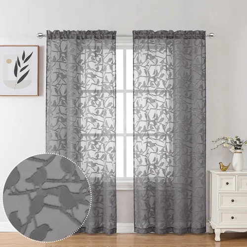 Vista 11 de OVZME Anji Clip Voile Sheer Tiers RD 2X30X36 Negro