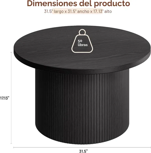 Vista 2 de ONBRILL Mesa de centro redonda de 31.5 pulgadas, mesas de centro con diseño de tambor para sala de estar, mesa de centro de madera moderna de Negro