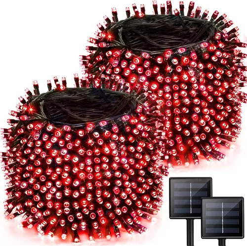 Vista 17 de Paquete de 2 tiras de luces solares de 480 LED para exteriores, luces solares súper largas de Navidad de 170 pies para exteriores con 8 modos