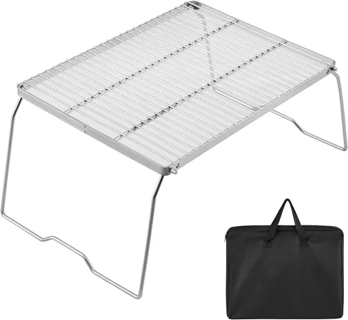Vista 7 de YETO Parrilla plegable de acero inoxidable 304, parrilla de campamento portátil resistente con patas, bolsa de transporte para acampar al aire