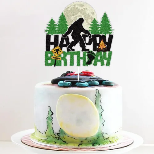 Vista 5 de Bigfoot - Decoración para pastel de cumpleaños con temática de Pie grande, decoración de tartas de bosque de selva y selva, suministros